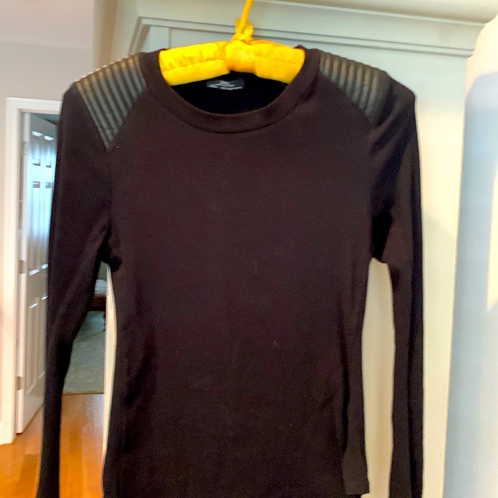Zara cotton top with faux leather detail